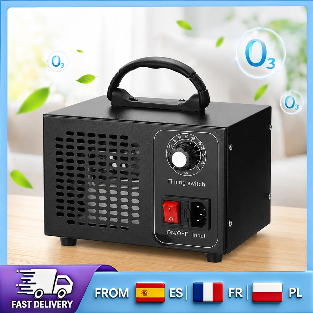 Générateur d'ozone 60 g/h, machine à ozone portable à contrôle de temps pour l'élimination du formaldéhyde et du benzène, purificateur d'air, désodorisant et stérilisateur pour la maison, la voiture et le bureau