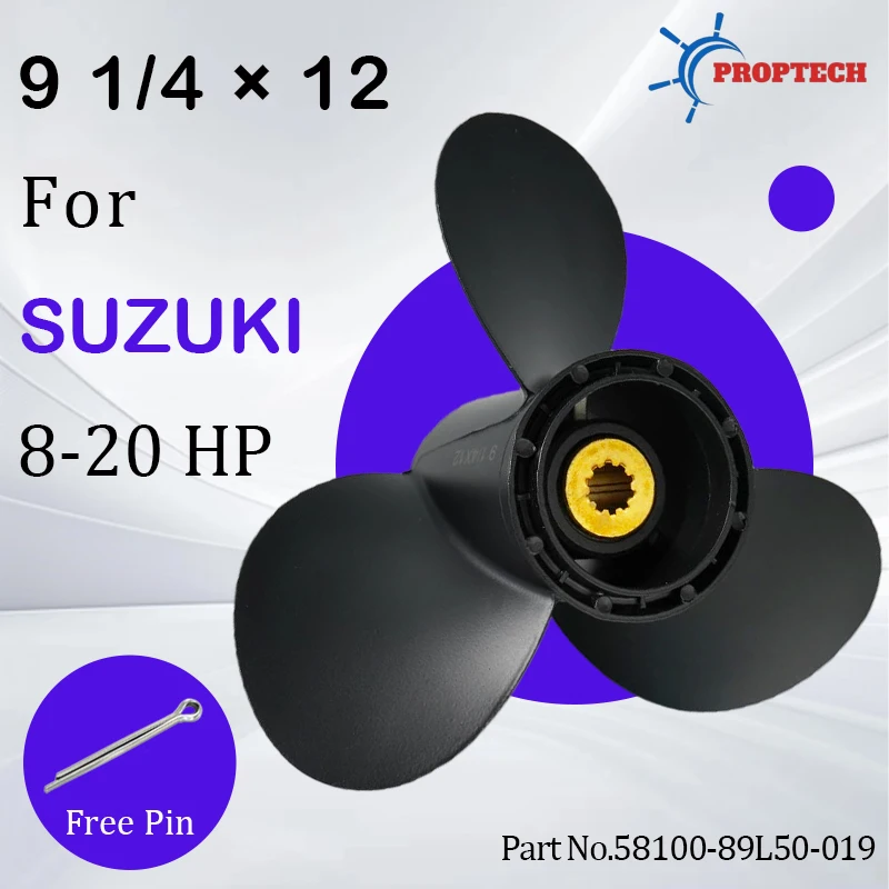 

9 1/4*12 Outboard Propeller For Suzuki 8hp 9.9hp 15hp 20hp Boat Motor 58100-89L50-019 3 Blade 10 Spline Aluminum Alloy Screw