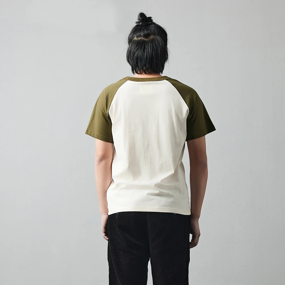 Vintage Men's Raglan T-Shirt Contrast Color Short Sleeve Cotton Tee Couple Summer Casual Loose Fit Streetwear