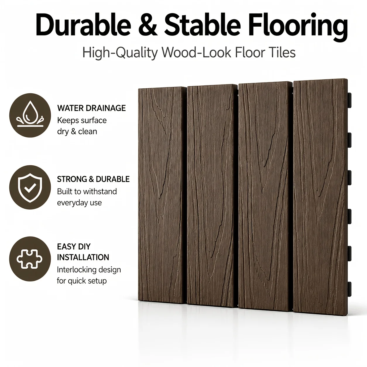 10pcs  Outdoor WPC Deck Tiles Wood Grain Interlocking Flooring Panels for Balcony Patio Garden Terrace DIY Installation