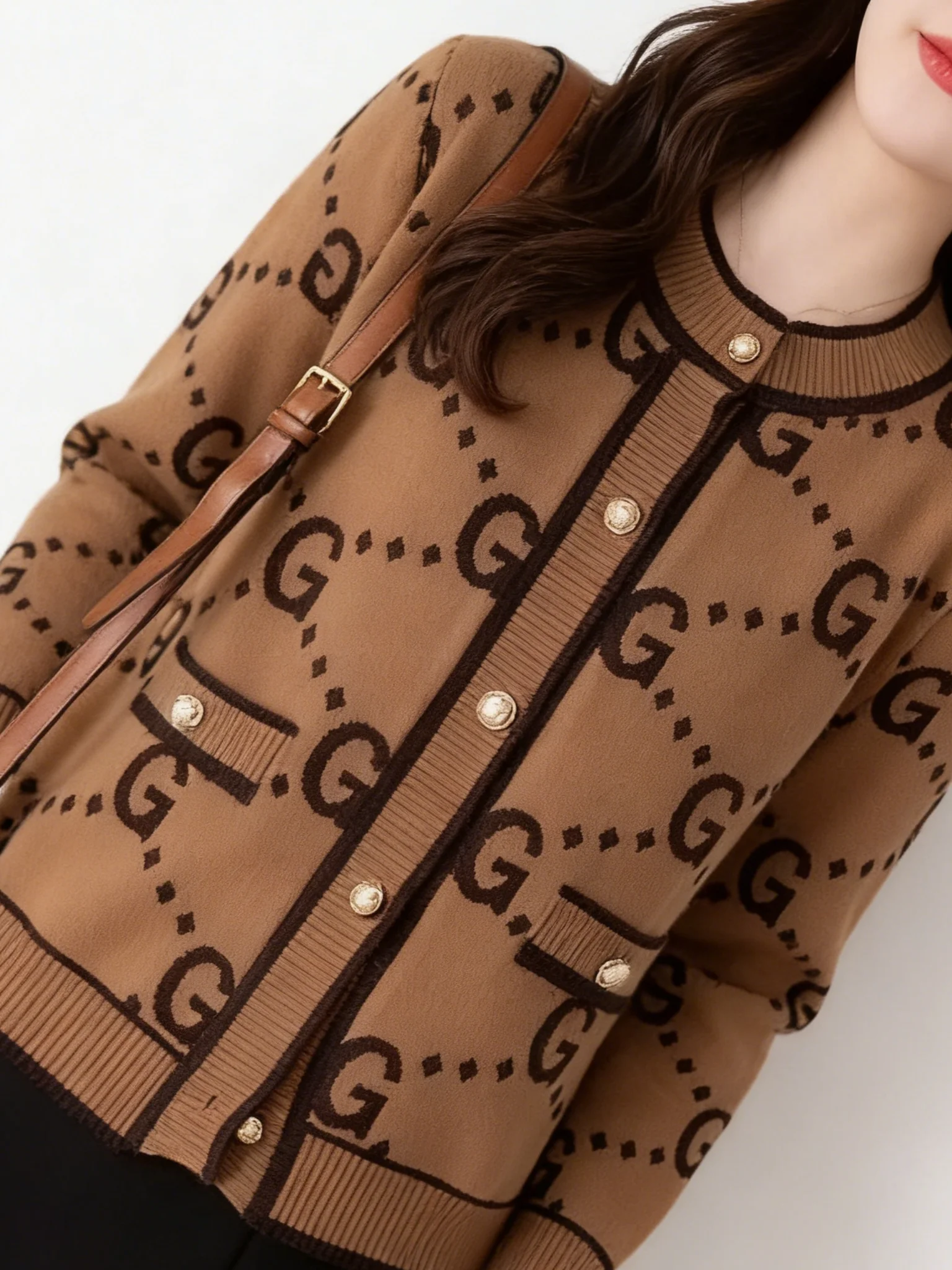 

Women's Fashion Casual Knitted Pattern T-Shirt Top Medium-Thick Autumn and Winter Knitted Cardigan Sweater