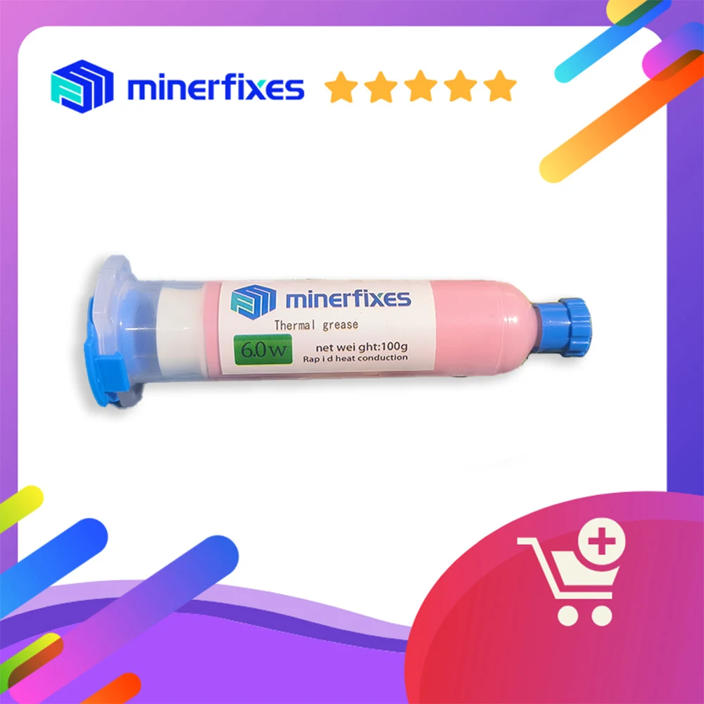 

Thermal grease 6.0W/mk Helps Antminer, Whatsminer, Iceriver, Avalon, etc. hash board ASIC chip to dissipate heat quickly