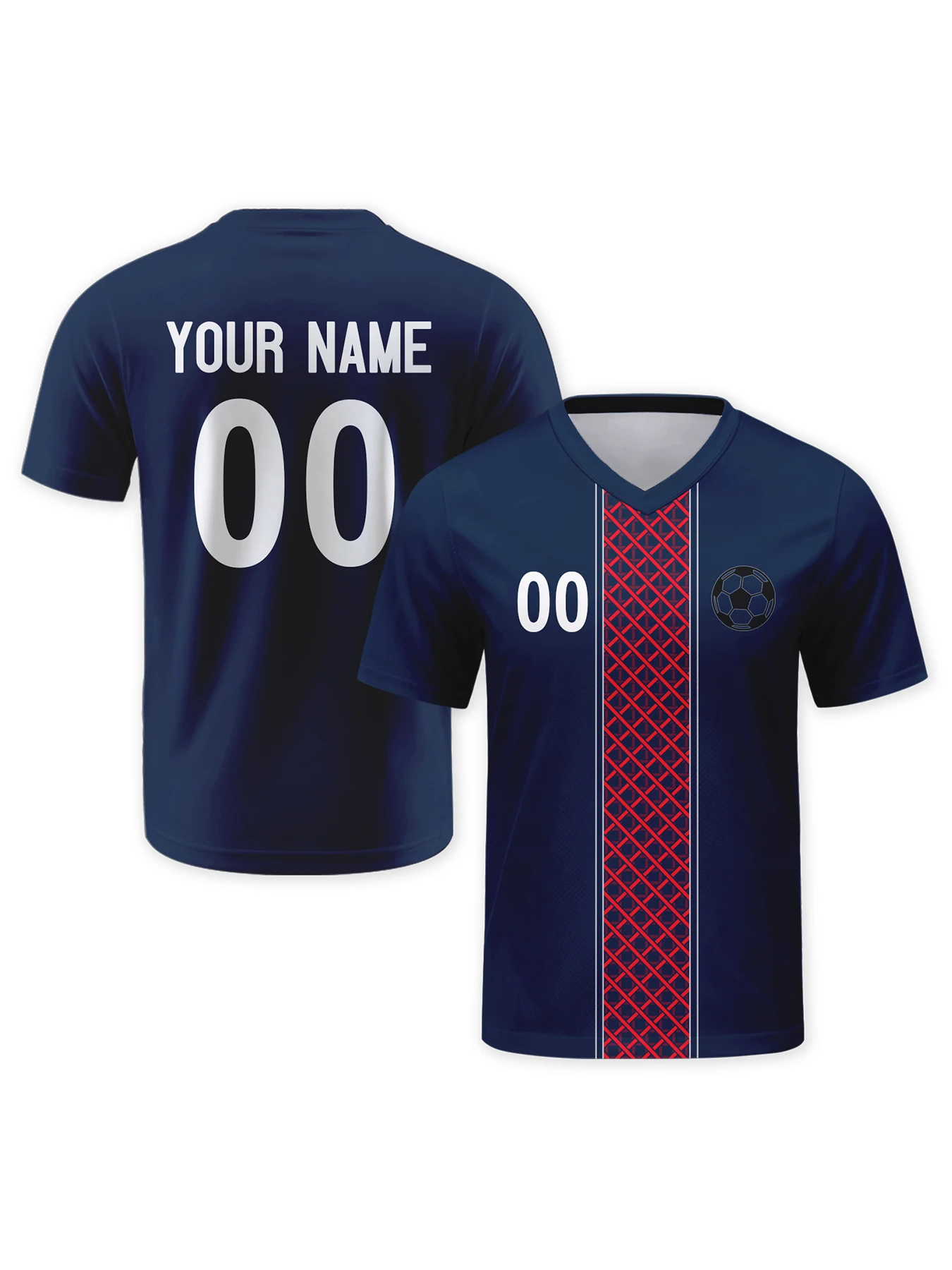 Maillot de football personnalisé avec logo, nom et numéro, maillot d'équipe de football bleu foncé personnalisé, haut de football pour les fans, hommes, femmes, enfants