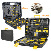 43/158PCS Household Hand Tools Set Socket Wrench Bicycle Auto Repair Tool Combination Package Hand Tool Kit with Plastic Toolbox