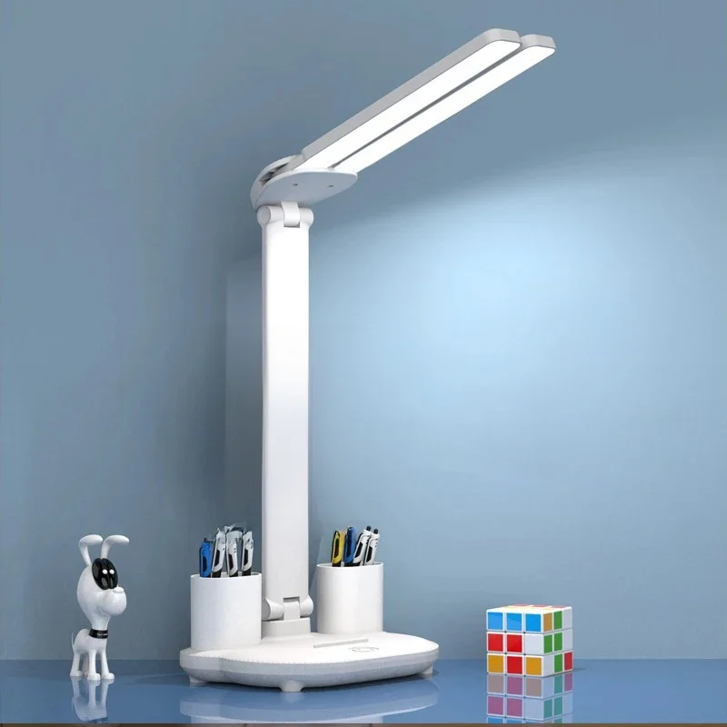 Wiederaufladbare LED-Tischlampe für Arbeitszimmer, Schreibtischlampe, Leselicht, LED-Nachtlicht mit Ventilator, LED-Uhr, Display, Lesen, Schreibtischleuchte