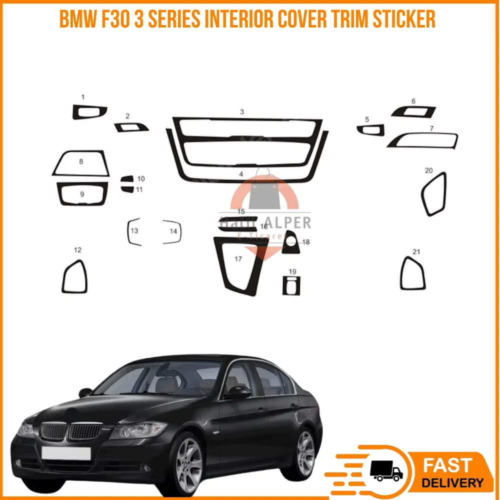 For BMW F30 3 Series Car Accessories Interior Cover Trim Sticker Carbon Fiber Grey Piano Black 21 Pieces