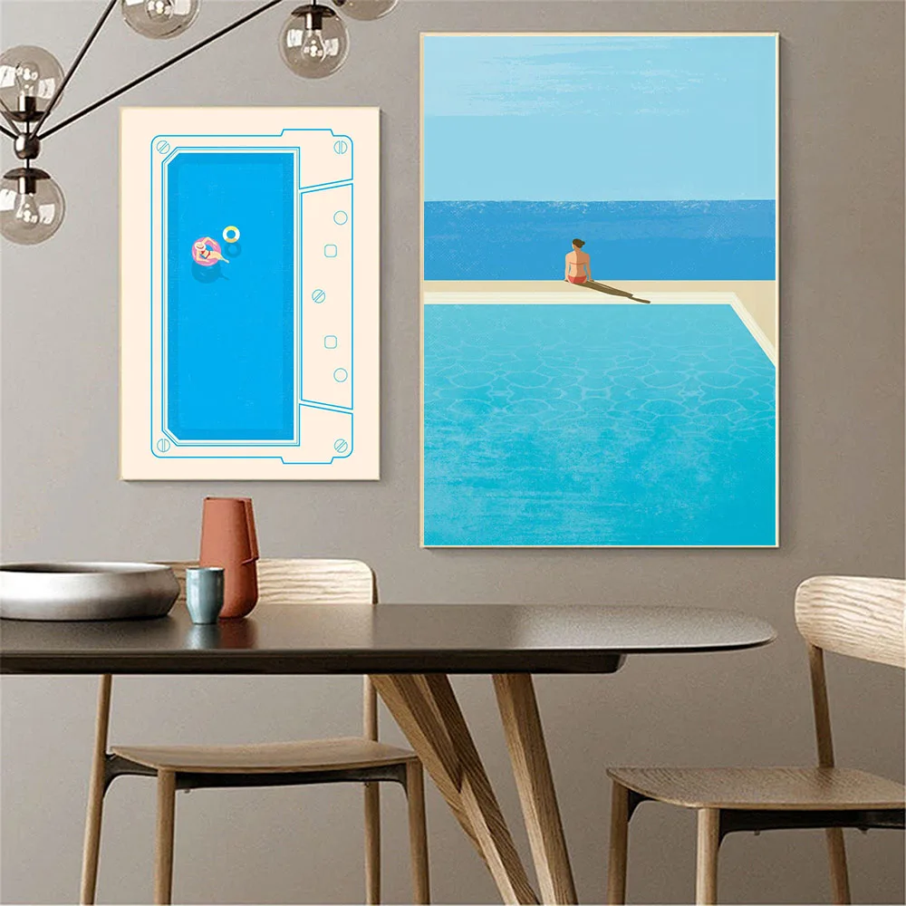 

Summer Swim Abstract Wall Art Prints Nordic Poster Swimming Pool Minimalist Travel Canvas Painting Picture Living Room Decor