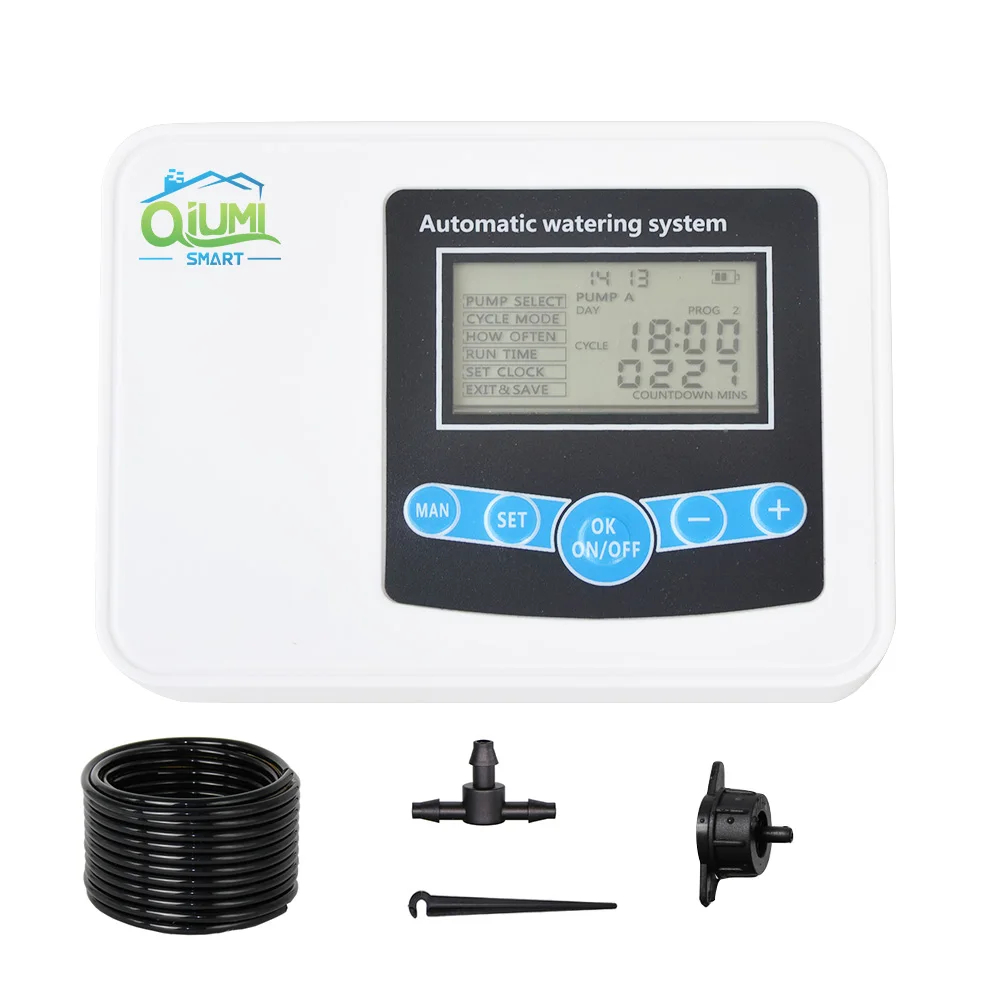 Qiumi Automatic Garden Water Controller,Smart Irrigation for Home Garden Solar Power (Dual Pumps)