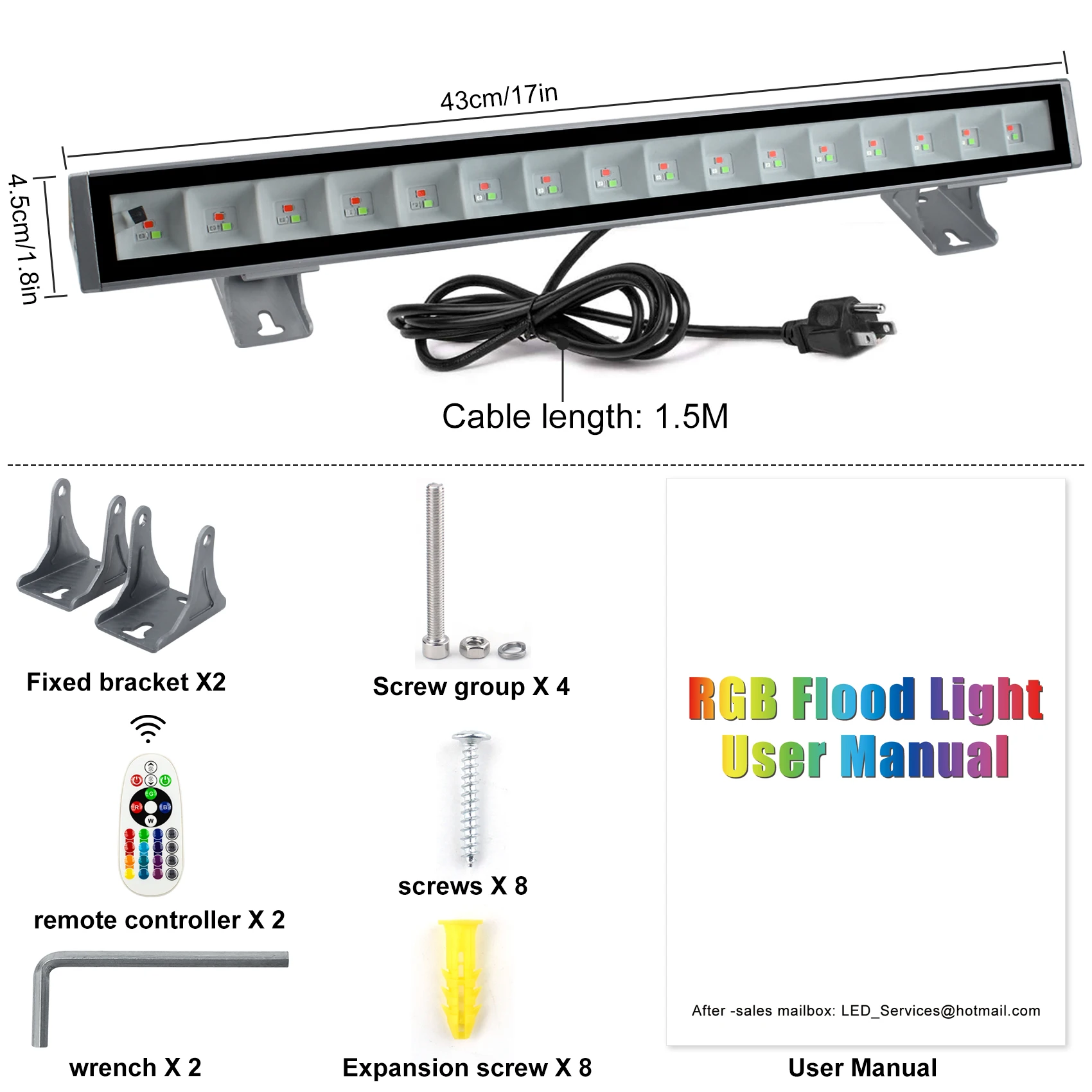 RGB LED Spotlight,48W RGB Wallwasher Light,LED Bar Light Effects IP66 Waterproof Smart Party Lights with Remote Control and App