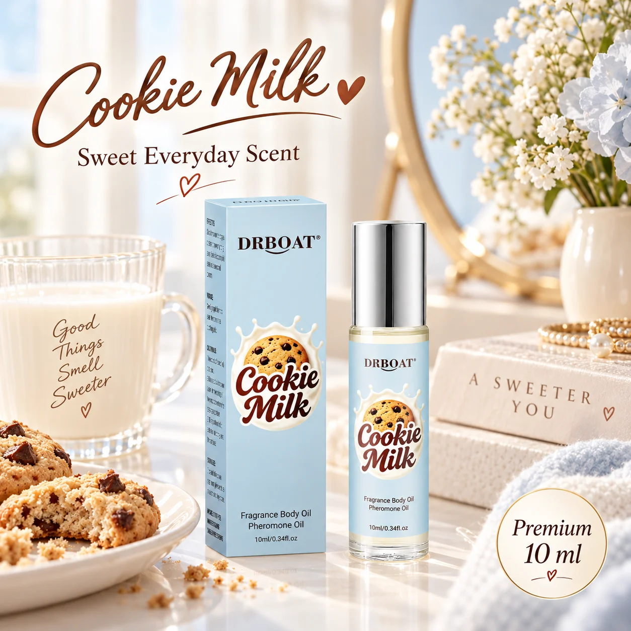 Cookie Milk Perfume Oil 10ml Roll On Long Lasting Sweet Gourmand Fragrance Body Essential Oil Portable Attar for Women