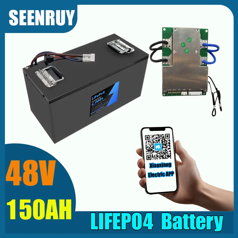 

48V 150AH lifepo4 battery with BMS 100A 150A 200A Free charger for Golf Cart RV Motorcycle Food Truck Forklift Street Lights Van