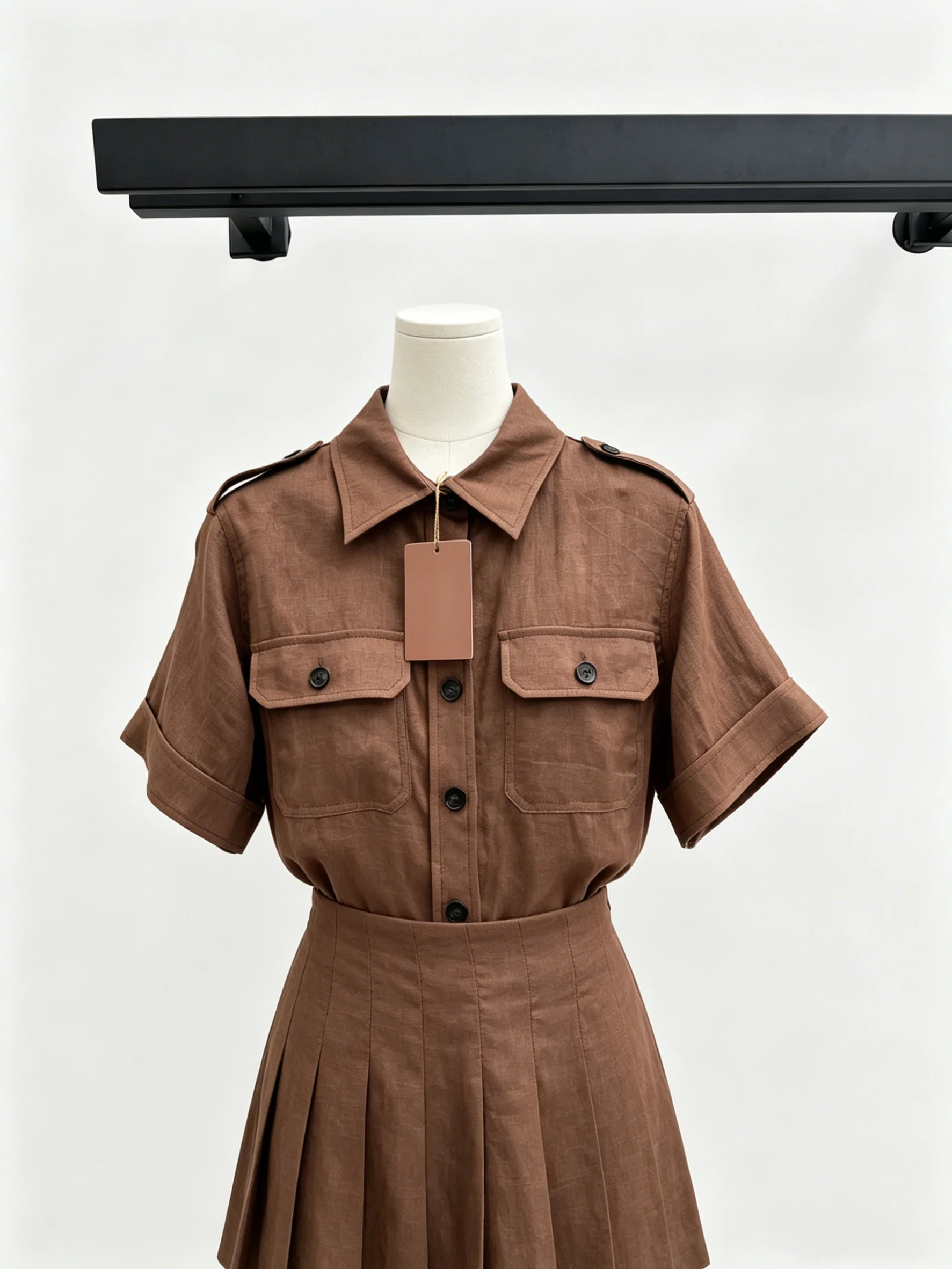 

26SS Spring/Summer Women's Caramel Brown Linen Set LH044