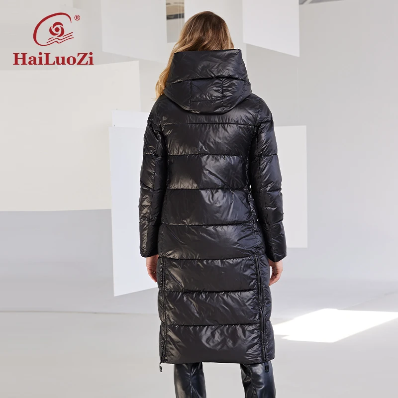 Imagem -04 - Hailuozi-jaqueta Feminina com Capuz Parkas Acolchoadas Casuais para Senhora Bialgodão Cabolsa Longo e Quente Zíper à Prova de Vento Inverno Novo 2023 6055