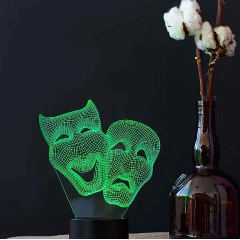 

Theatre Mask 3D Illusion Acrylic LED Night Light Xmas Christmas Party Decoration Home Decor Wedding Decoration Neon Signs Lamp