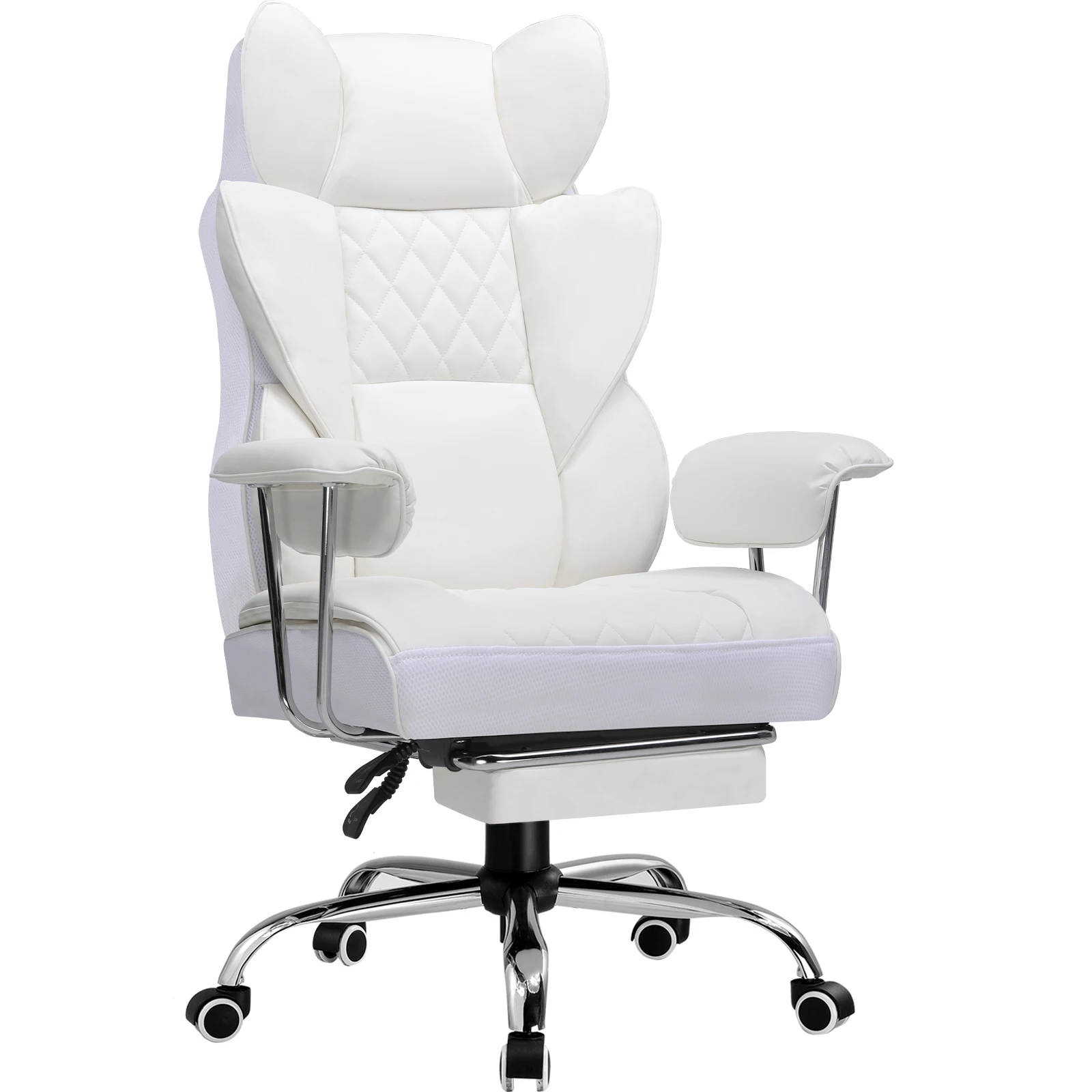 GTPLAYER Gaming Chair, bureaustoel met pocketvering lendensteun, ergonomische en comfortabele brede bureaucomputerstoel met naar buiten toe vaste zachte armleuningen en voetensteun