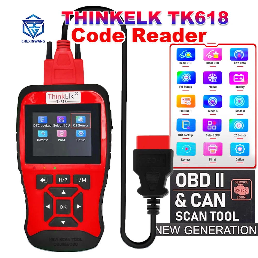 THINKELK TK618 Code Reader Check Car Engine Battery Freeze Fram Read DTC New Automotive OBD2 & CAN ECU Diagnostic Scanner Tools