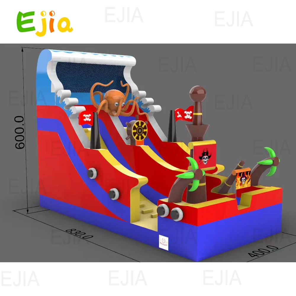 Giant Pirate Octopus opblaasbare glijbaan springhuis waterglijbaan voor kinderen en volwassenen (met ventilator), buiten en binnen nat en droog combo
