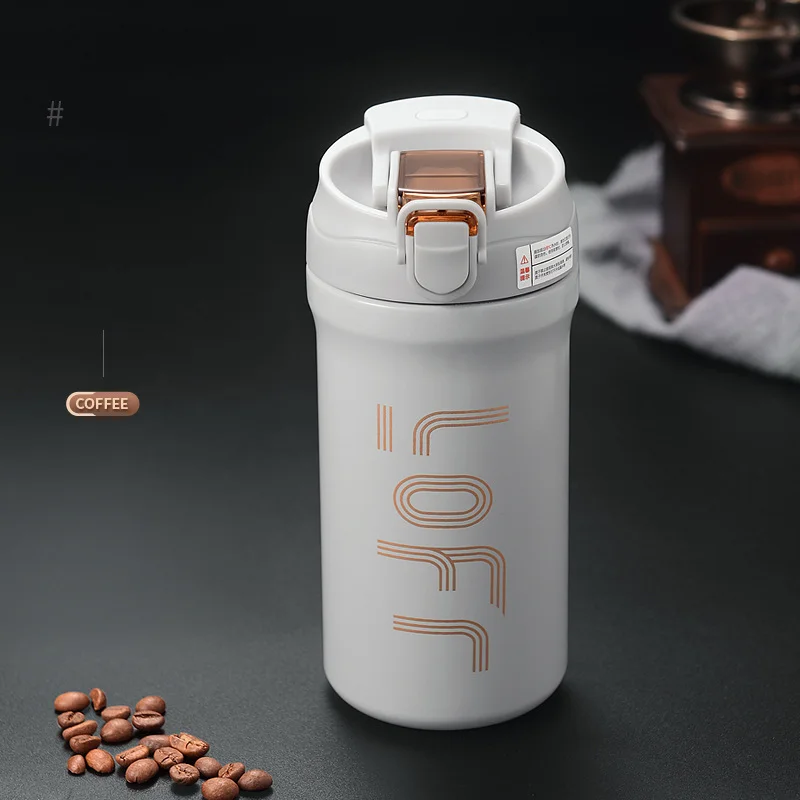 LONGGU Tumbler with portable straw 600mL tumbler Sten 316 inner bottle warm water bottle, white-600mL, 1 pieces