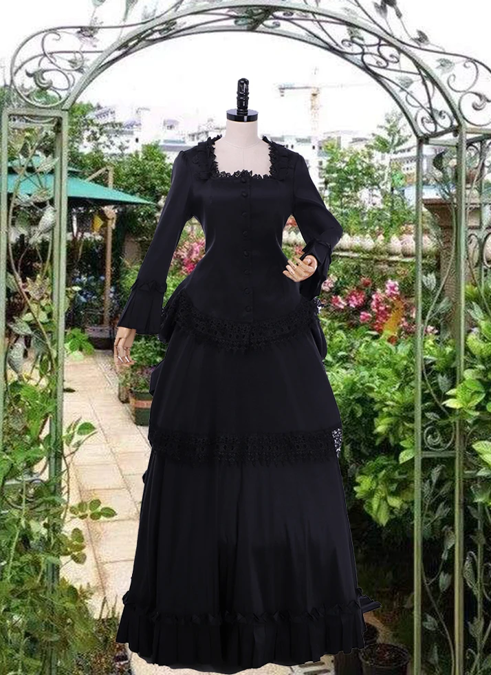 

Medieval Victorian Black Bustle Ball Gown Dress wedding dress civil war dress Victorian costume dress halloween dresses