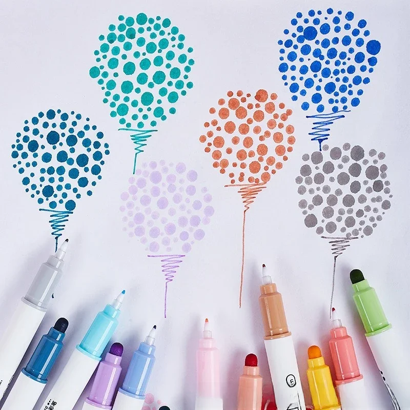 6 sztuk / zestaw zakreślaczy w kolorze jasnej kropki Zestaw podwójnych końcówek Fine Liner i Dots Spot Marker do rysowania Malowanie Artykuły biurowe Artykuły szkolne — zdjęcie produktu 7