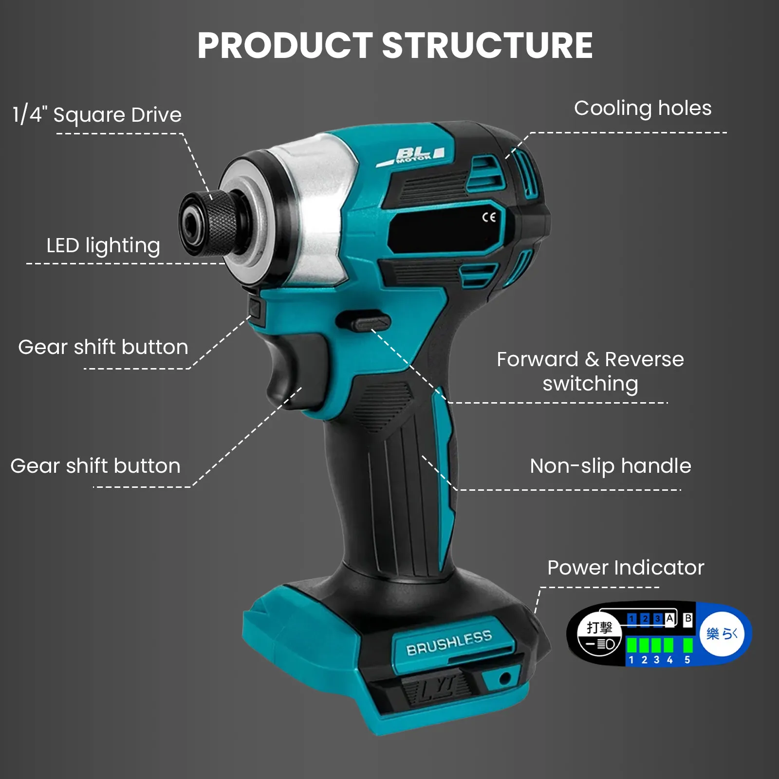 600N.m مفك كهربائي بدون فرش 5 سرعات اللاسلكي شنيور يعمل بالبطارية عدة الحفر أدوات كهربائية لبطارية ماكيتا 18 فولت