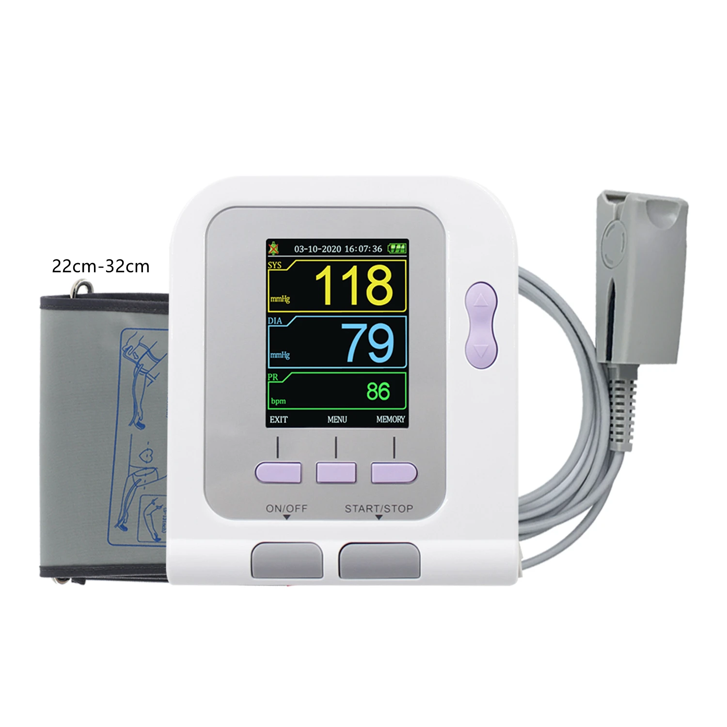 CONTEC08A Electronic Sphygmomanometer with Adult Cuff SPO2 Probe Sensor IBP Monitor Color LCD Screen Alarm