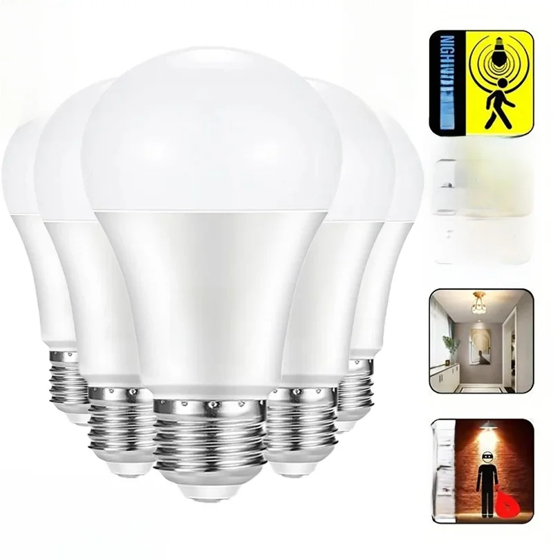 6 Stück Radar-Bewegungsmelder-Glühbirne, 220 V, 110 V, E27, LED-Lampe, intelligente Infrarot-Glühbirne, 6 W, 9 W, 12 W, 15 W, 18 W, 20 W, arbeiten in der Nacht dunkelheit