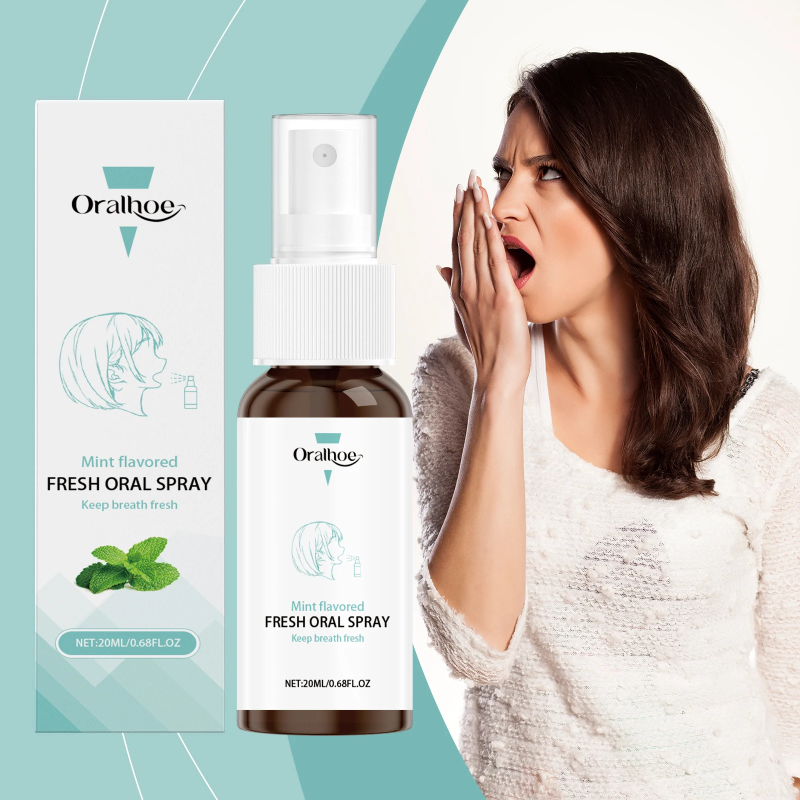 

Oralhoe 20 мл Спрей для свежести полости рта Удаление неприятного запаха изо рта Без спирта Гигиена полости рта Уход Стойкий освежающий спрей для полости рта со вкусом мяты