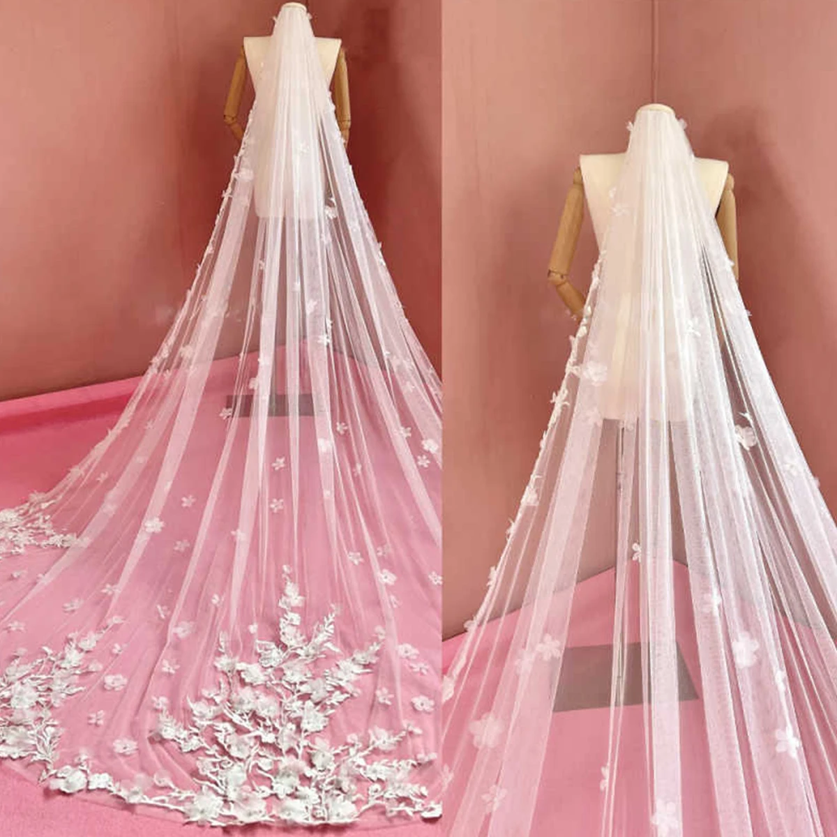 

Elegant Veils Women Hair Accessories Wedding Bridal Dress Engagement Headdress Pearl Cathedral Veil Customized