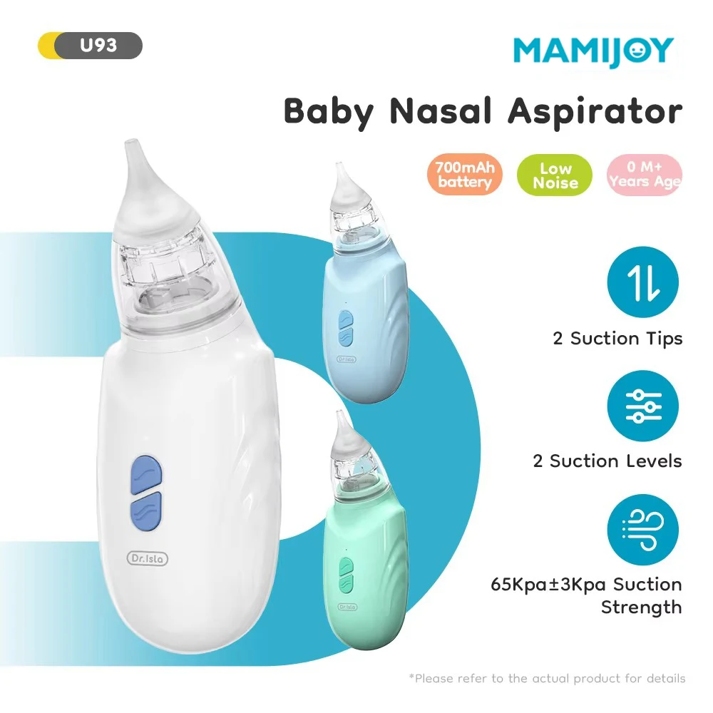 MAMIJOY Electric Nasal Aspirator for Baby 2 Suction Levels 65Kpa Anti-Reflow Low Noise 2 Tips Safe BPA-FREE for Newborn Kids U93