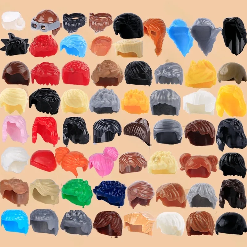 Figurines de ville, coiffures, bloc de construction de cheveux, casque de soldat, chapeau, fille et garçon, barbe, parties du corps humain, accessoire de bricolage, briques, jouet pour enfant