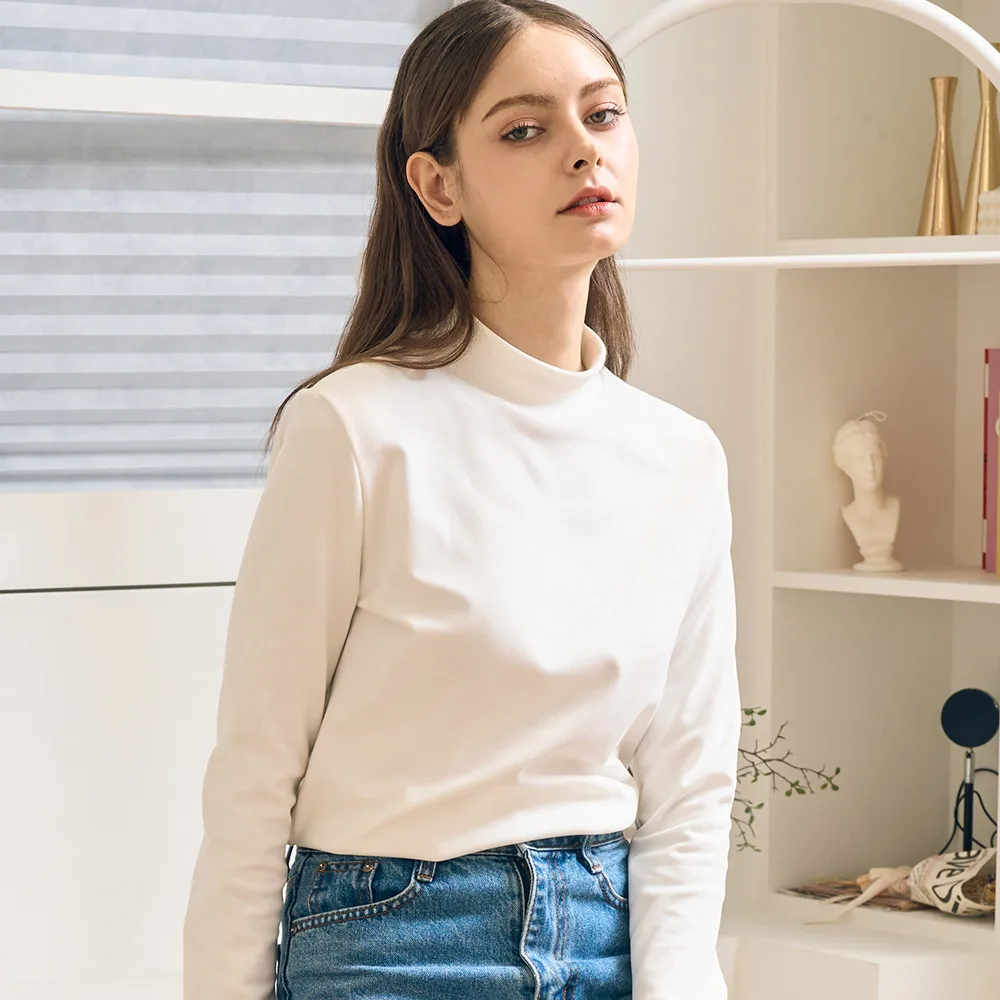 تي شيرت Paragona نسائي شتوي مبطن بالصوف القطبي ورقبة وهمية وأكمام طويلة