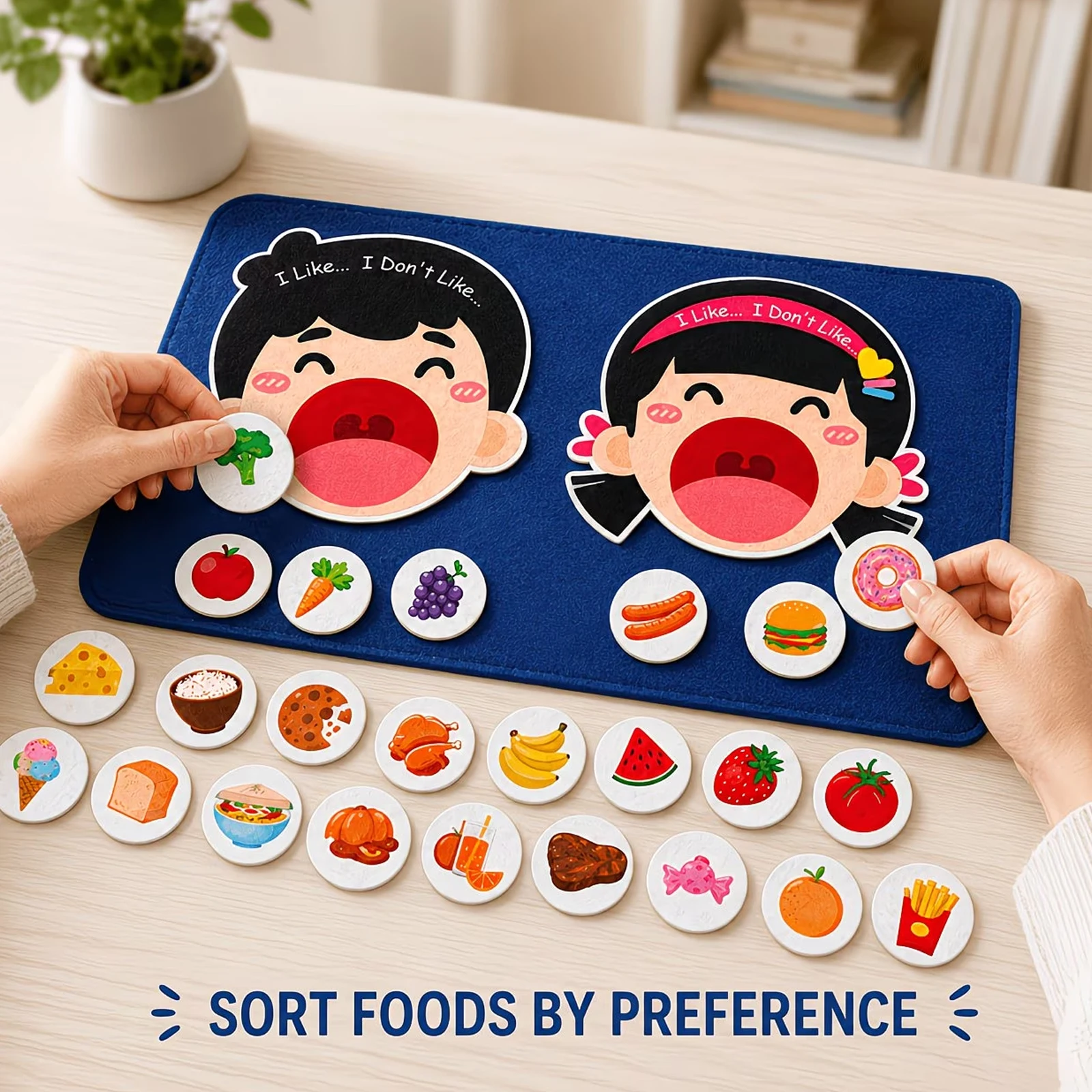 Food Preference Sorting Felt Set, Food Word Matching Game, Language Learning Tool, English Flashcards, Back To School