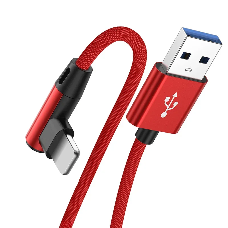 Cabo de carregador rápido para jogo cotovelo, carregamento USB trançado, 90 graus, iPhone 14, 8, 7,