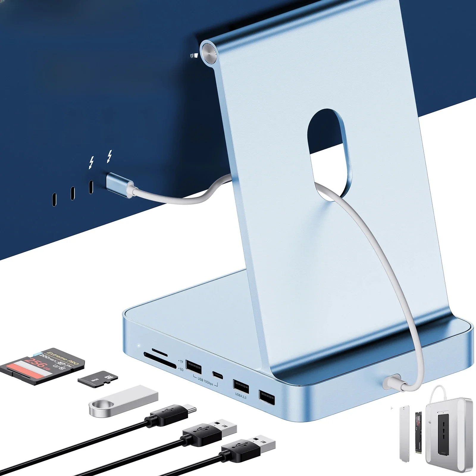 PULWTOP USB C HUB voor iMac 24 inch 2021/2023/2024, iMac Hub met USB C/A 10Gbps, SD/TF, ondersteuning voor uitbreiding M.2 SSD (NIET inbegrepen) - afbeelding 2