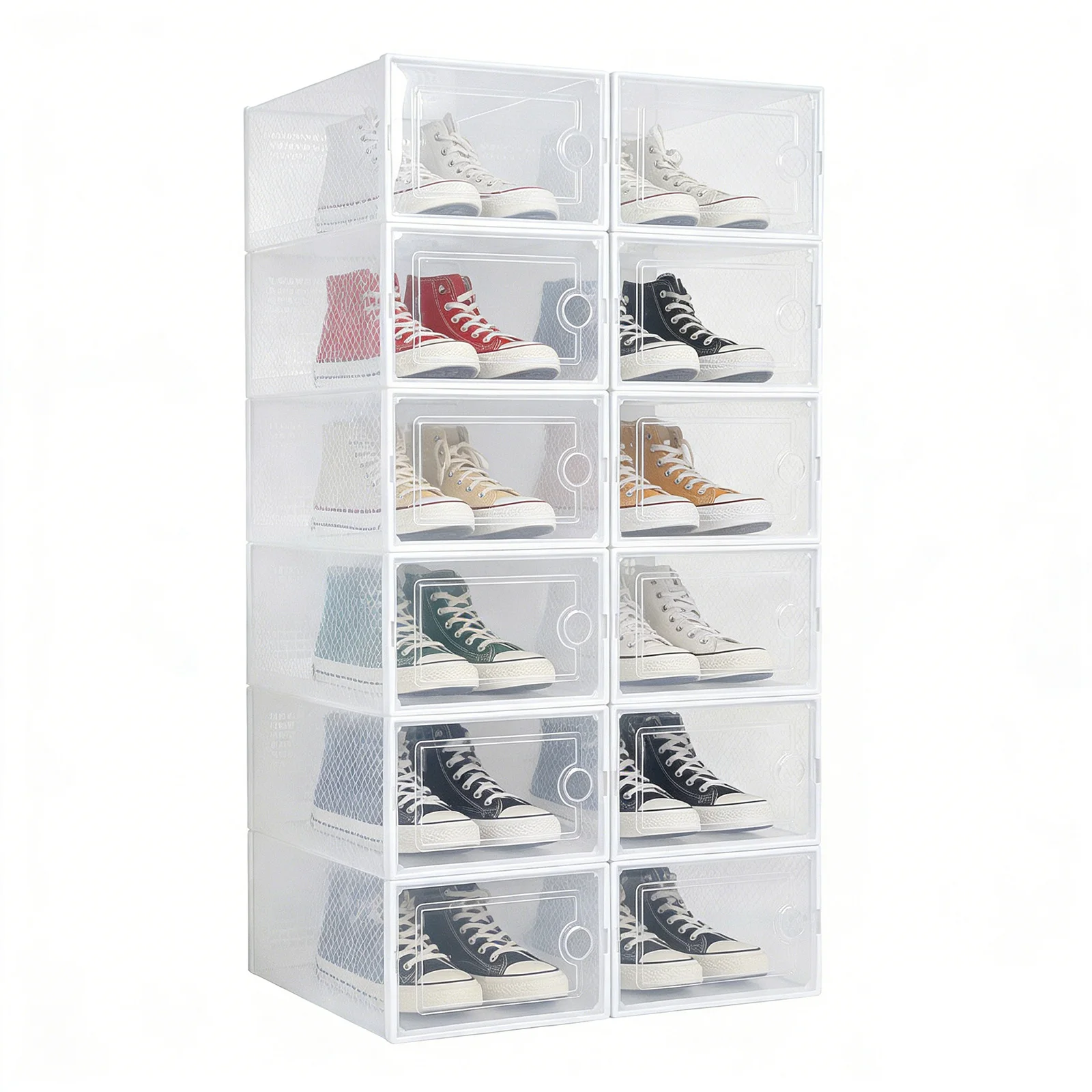 Schoenendozen, verpakking van 6/12, stapelbare schoenorganizer, schoenenopberger, schoenendoos met deksel voor schoenen tot maat 45, wit - afbeelding 2