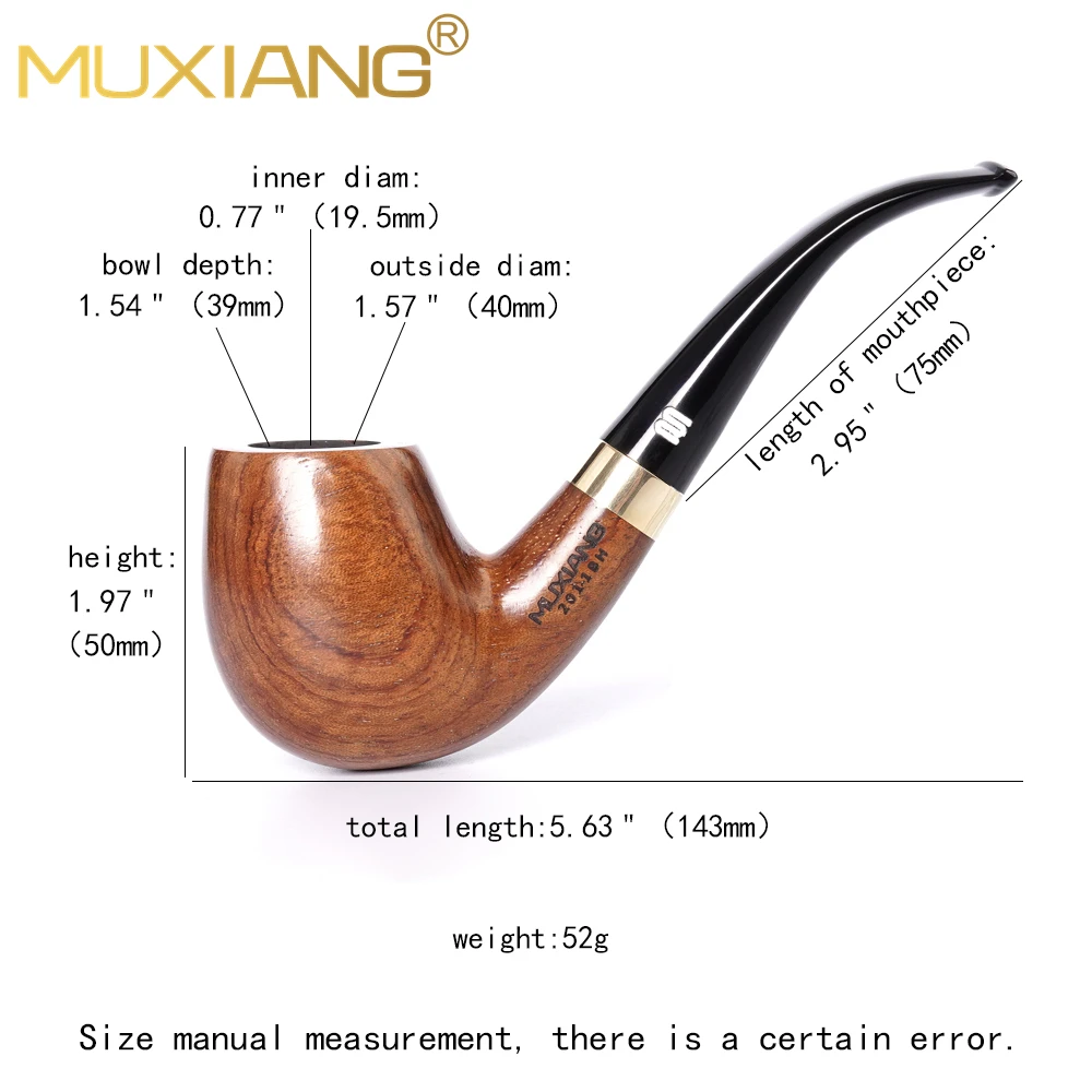 

MUXIANG imported sandalwood solid wood tobacco pipe classic curved handle Holmes pipe 9mm pipe channel acrylic pipe mouth