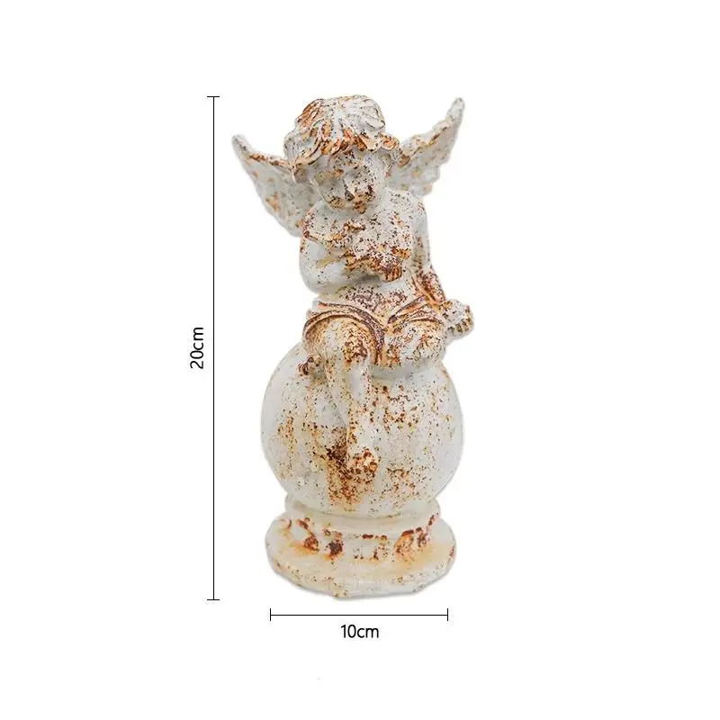 Vintage Cast Iron Cherub Angel Statue, Distressed White Garden Angel Figurine, Rustic Cottage Garden Decor Ornament