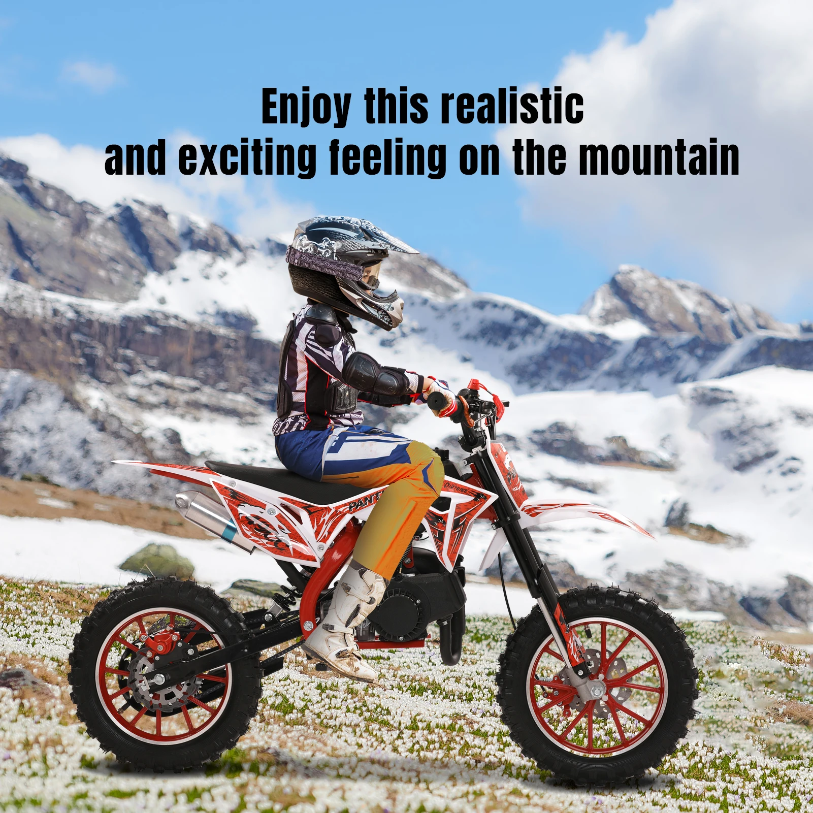 Mini motocicleta todoterreno con frenos de disco delanteros y traseros para niños, bicicleta de montaña de cross, potencia de Gas de 2 tiempos, velocidad máxima de 25mph, 49CC