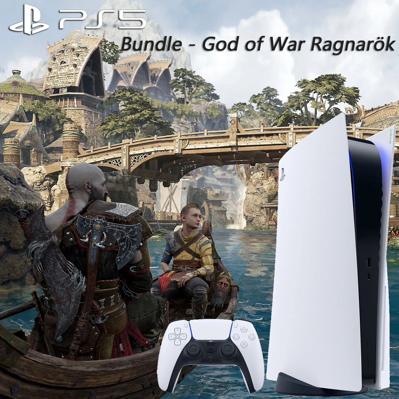 Sony PS5 PlayStation 5 Digital Edition Bundle - God of War Ragnark, Optical Drive Version Games Ultra High Speed PS 5