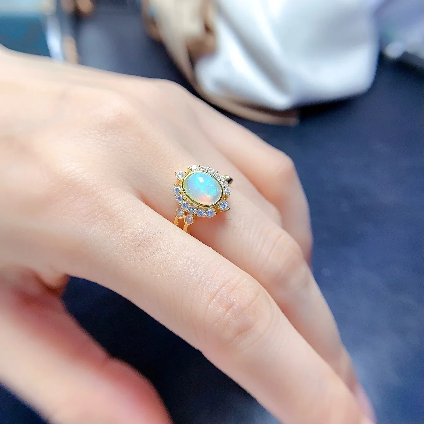 KJJEAXCMY Boutique Jewelry Girls' Natural Opal Ring 925 Pure Silver Plated Gold Christmas Gift for Girlfriend Wedding Birthday