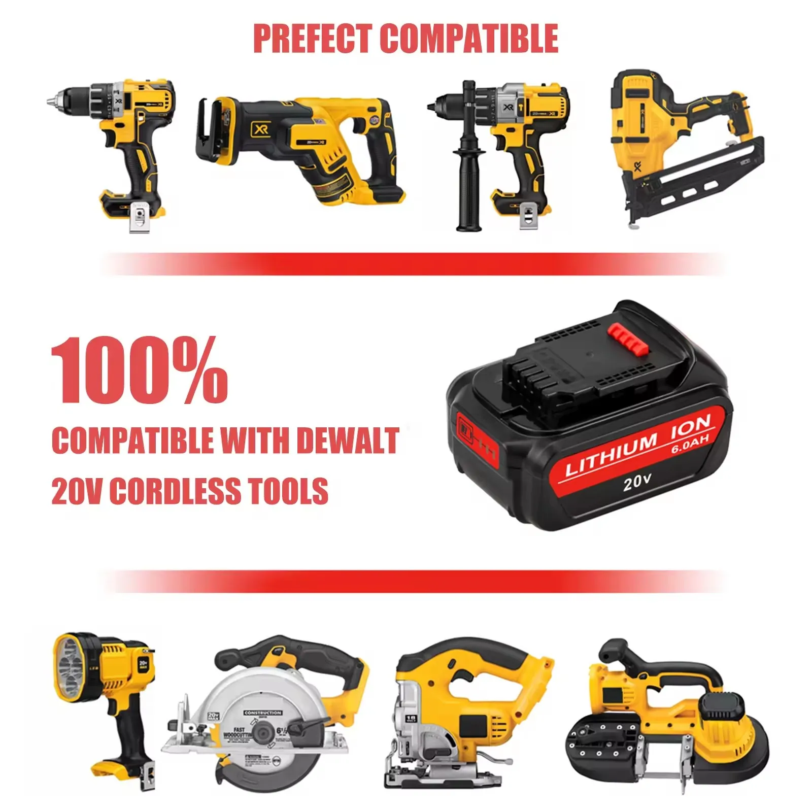 Hot Sale Replacement 18V/20V 6ah Lithium ion Batteries Battery Pack Cordless Tool Combo Kit DCB200B