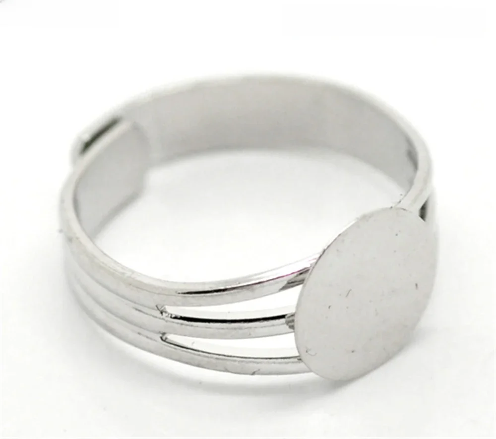 Doreen Box hot-Silver Color Copper Adjustable Ring Blank Pad Base 18,3 mm US 8 (Podkładka: 10 mm), 10 szt. (B17220) — zdjęcie 2