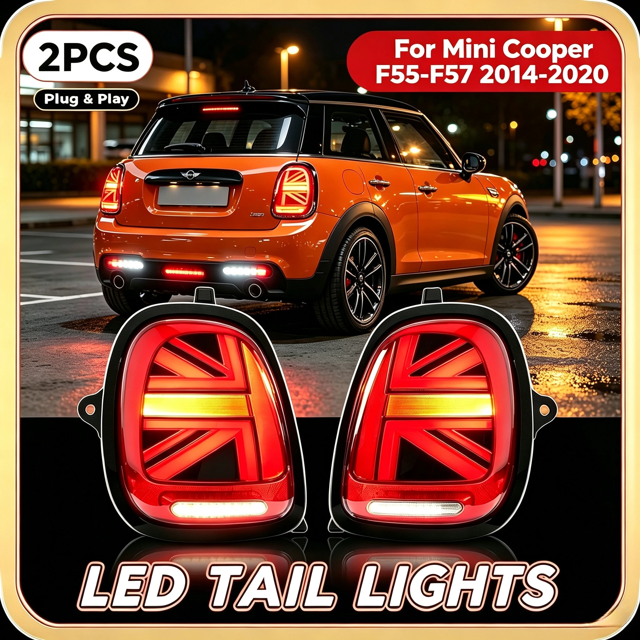 Coppia di fanali posteriori a LED per MINI Cooper F55 F56 F57 2014-2019, gruppo fanale posteriore con indicatori di direzione sequenziali, installazione semplice, 2 pezzi.