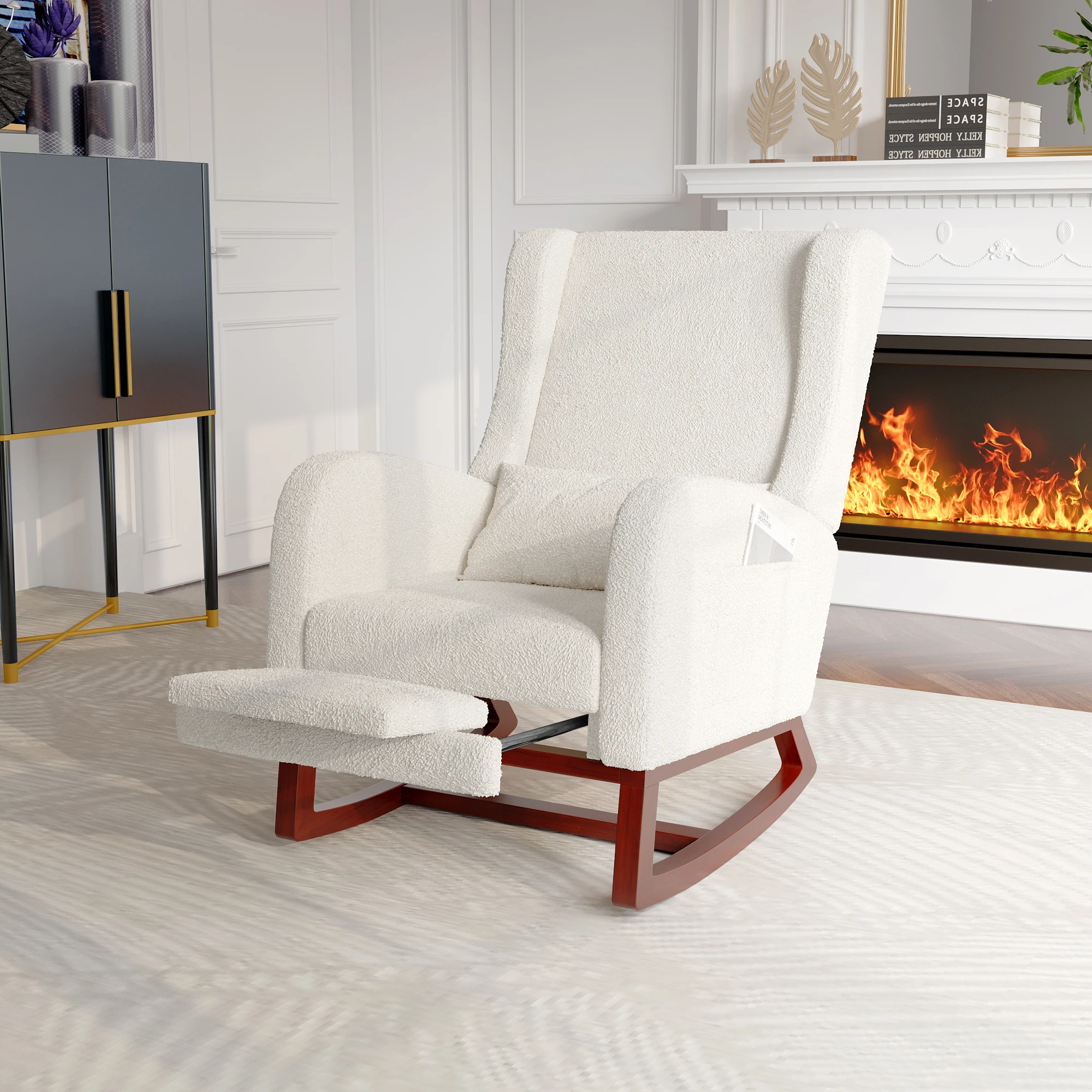 Sillón Reclinable Relajante con Reposapiés, Sillón Moderno con Patas de Madera Maciza para el Hogar