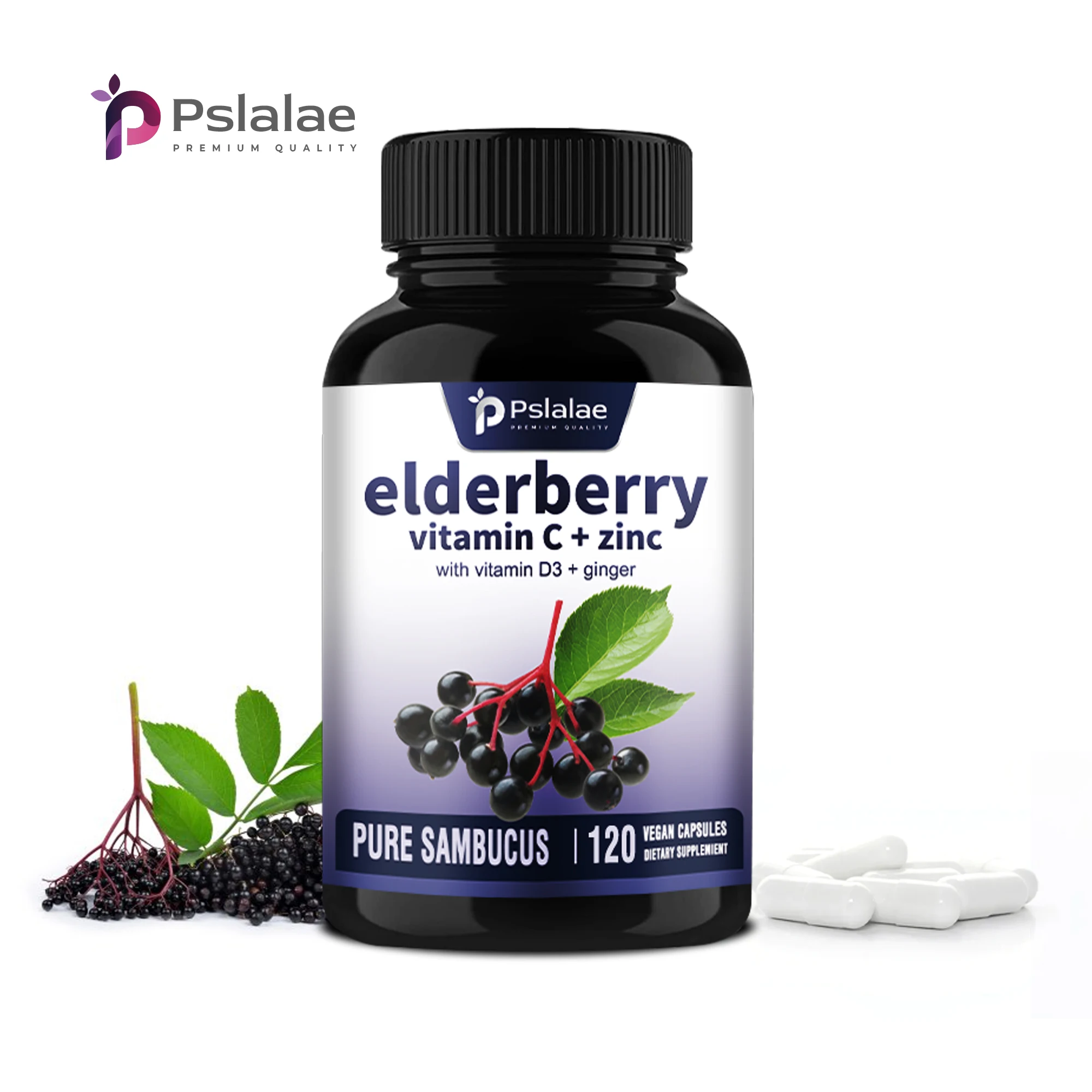 Elderberry, Vitamin C + Zinc - with Vitamin D3 + Ginger - Boosts Immunity and Energy, Antioxidant - 120 Capsules