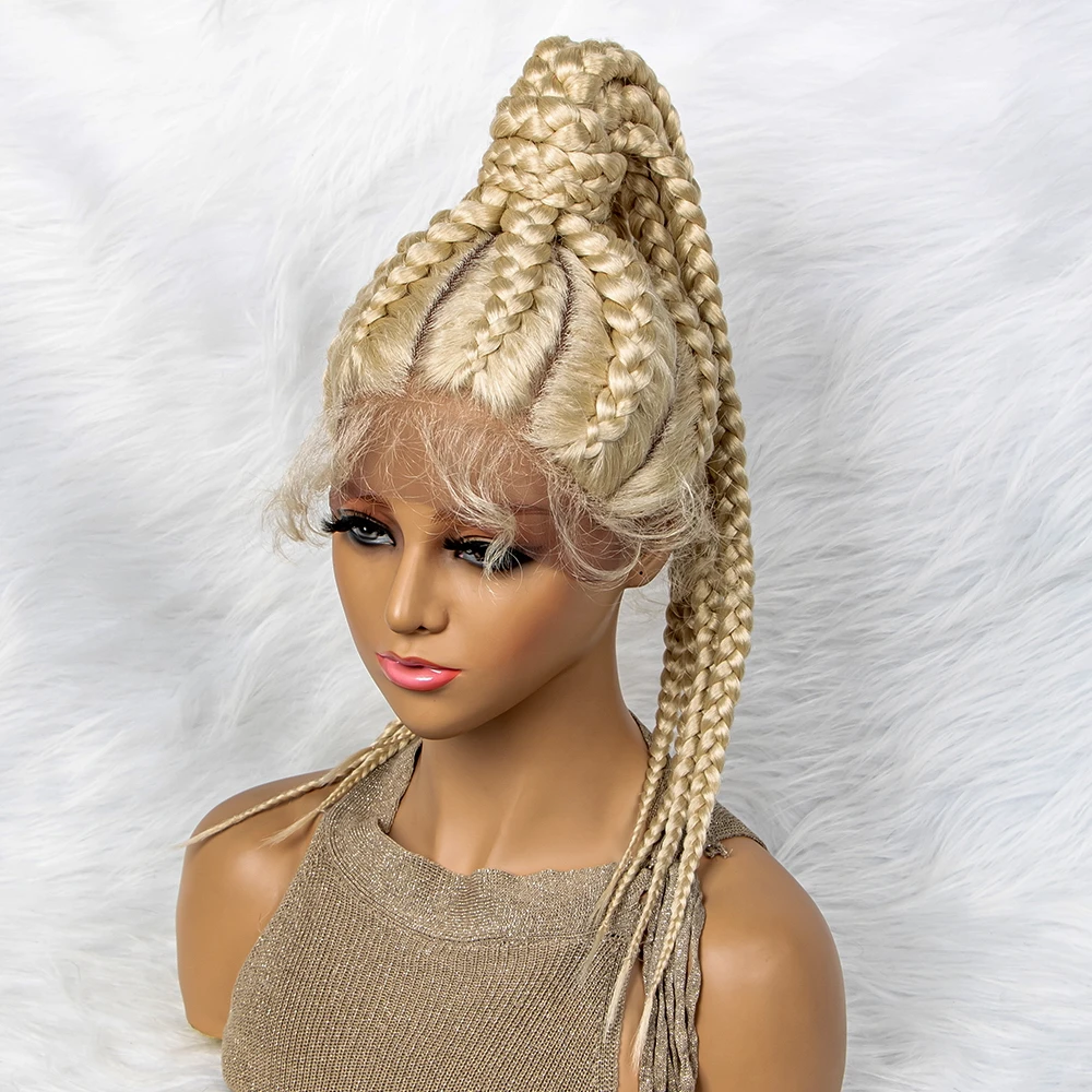 Braided Wigs Synthetic Lace Front Wigs 24inches Braided Ponytail Wigs African Braiding Hair With Baby Hair Ponytail hair Wigs