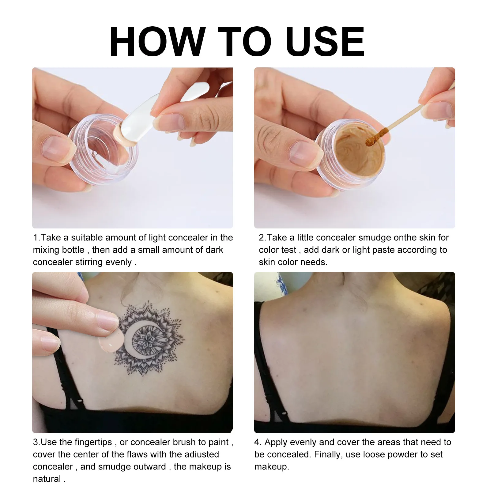 EELHOE Tattoo Concealer Waterproof Cover up Body Foundation Cream Birthmark Cover Scar Tattoo Double Colo Tattoo Concealer Cream