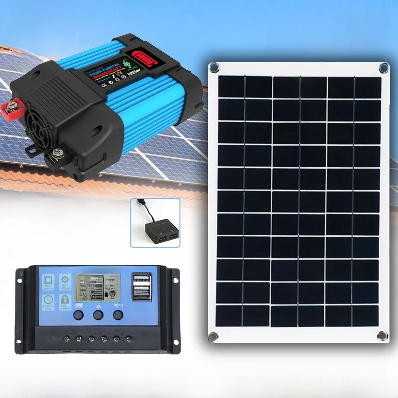 Système de panneaux solaires 12V à 110V/220V, 600 watts, contrôleur de Charge de batterie, Kit d'onduleur solaire 6000W, production d'énergie complète