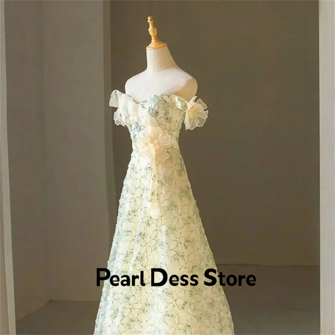 

Elegant Yellow Formal Prom Dress Sweet French Decal Off Shoulder Collar Girl Sequin Anniversary Evening Dress 2023